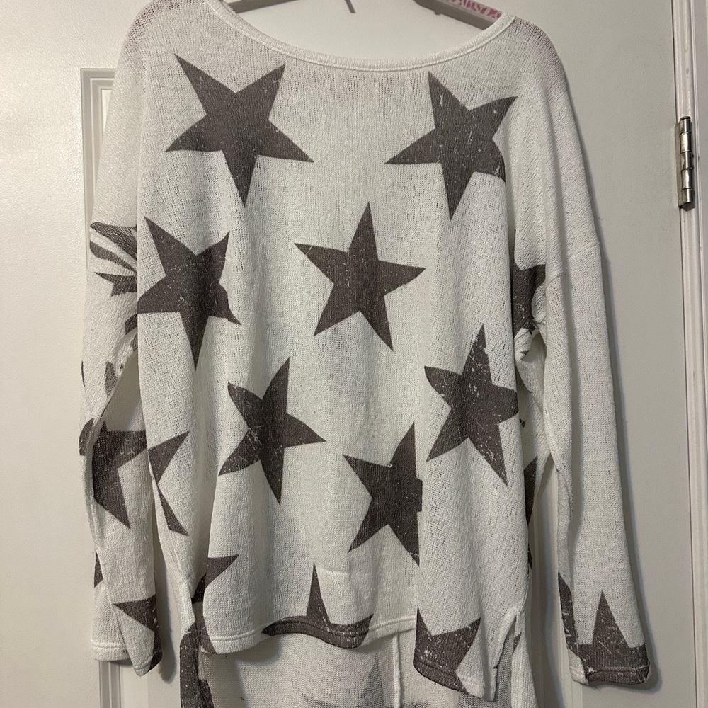 Altar'd State Gray and White Crew Neck Star Sweater